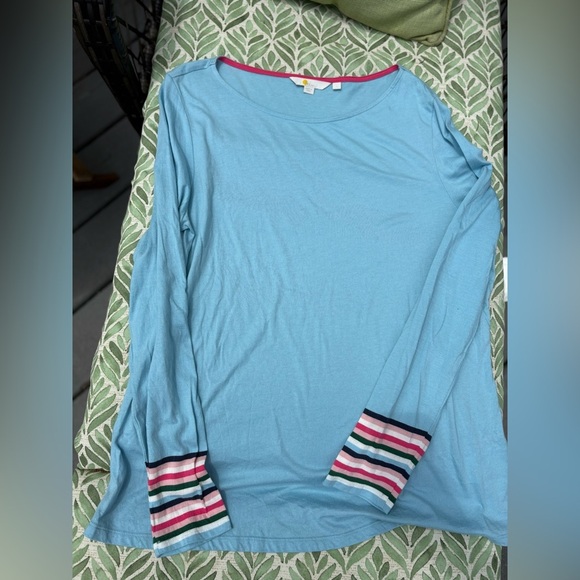 Boden | light Blue Striped Cuff Long Sleeve Boat Neck Tee, Large - Picture 2 of 8